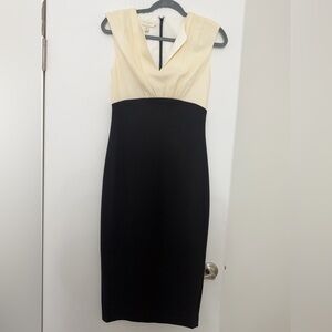 Ted Baker London Two-Tone V-Neck Midi Dress in Cream and Black